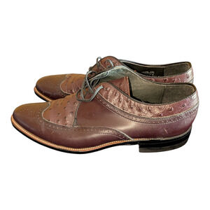 Stacy Adams Dayton Burgundy Ostrich Print Leather Wingtip Oxford Size 9D